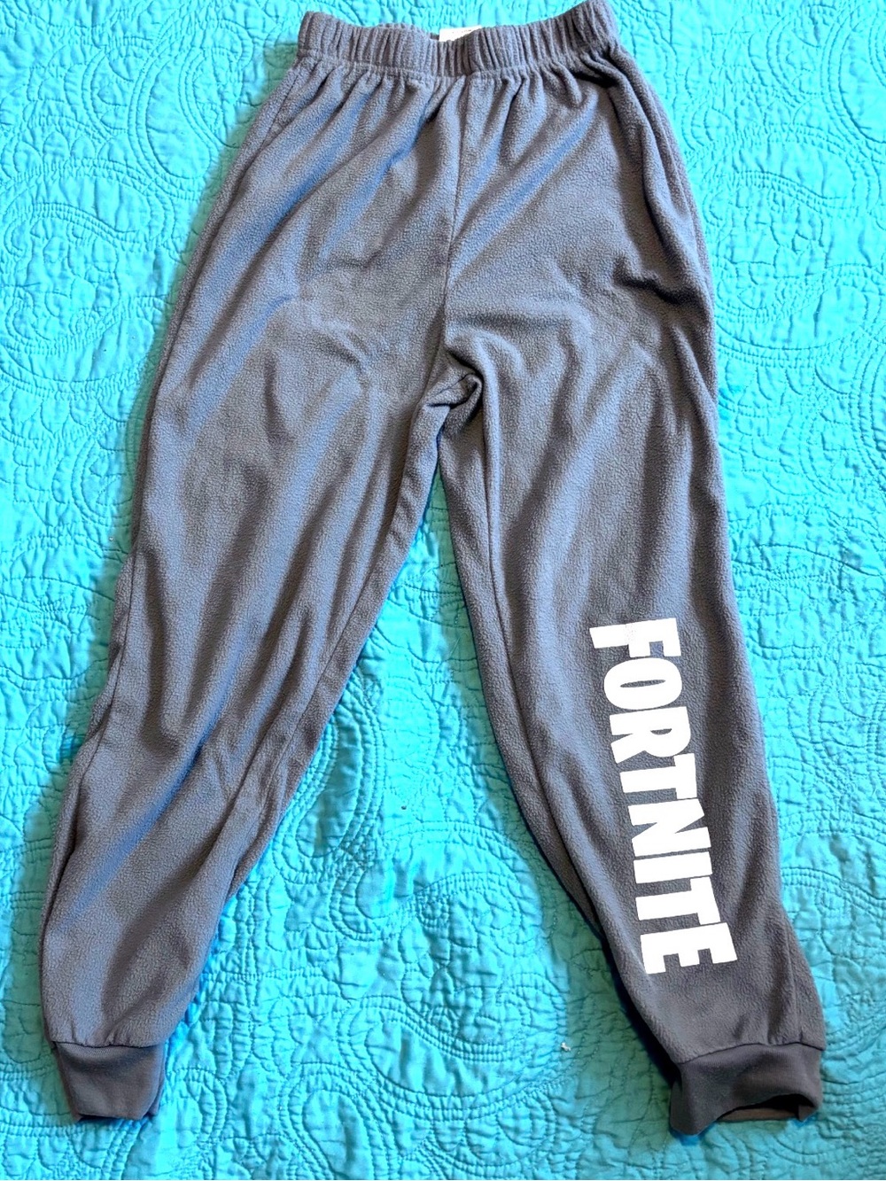 Gray Fleece Joggers with White Printed Tag